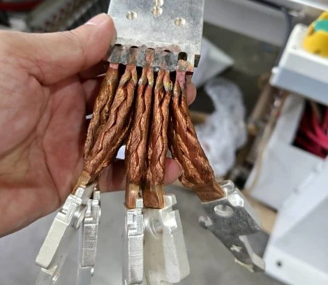 Copper braided wire welding sample for flexible busbar and electrical connector assembly Copper braided wire welding sample for flexible busbar and electrical connector assembly